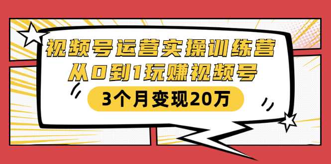 视频号运营实操训练营：从0到1玩赚视频号，3个月变现20万-创业信息网