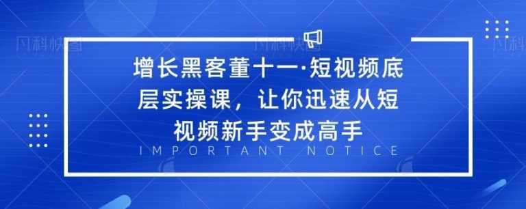 增长黑客董十一·短视频底层实操课,让你迅速从短视频新手变成高手-创业信息网