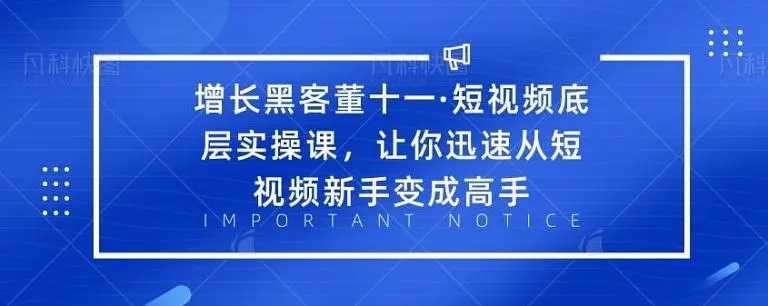 增长黑客董十一·短视频底层实操课,从短视频新手变成高手-创业信息网