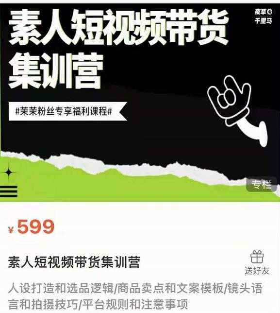 夜草与千里马素人短视频带货集训营，薛辉团队价值599-创业信息网