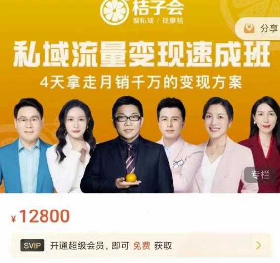 桔子会·私域流量变现速成班,4天拿走月销千万的变现方案 价值12800元-创业信息网