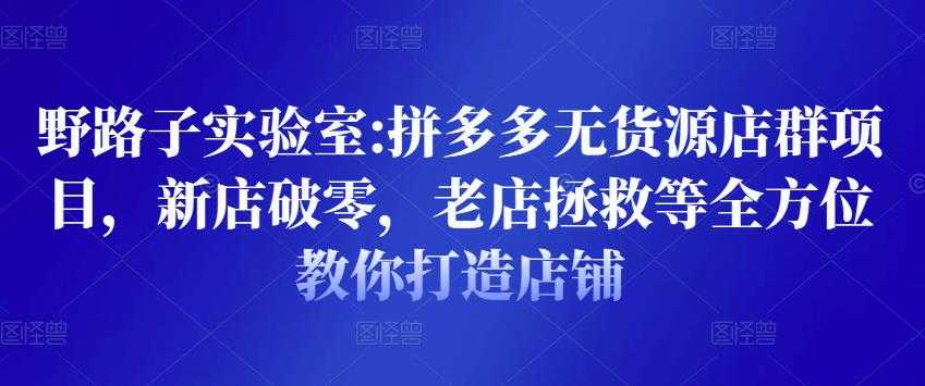 野路子实验室:拼多多无货源店群项目,新店破零,老店拯救等全方位教你打造店铺-创业信息网