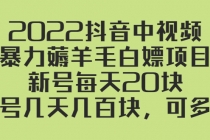 2022抖音中视频暴力薅羊毛白嫖项目:新号每天20块,老号几天几百块,可多号-创业信息网