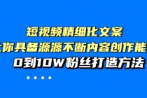 短视频精细化文案,让你具备源源不断内容创作能力,0到10W粉丝打造方法-创业信息网