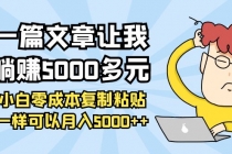 一篇文章让我躺赚5000多元,小白零成本复制粘贴一样可以月入5000++-创业信息网