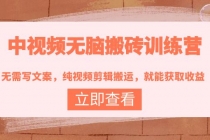 中视频无脑搬砖训练营:无需写文案,纯视频剪辑搬运,就能获取收益!-创业信息网