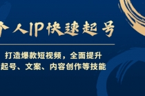 个人IP快速起号,打造爆款短视频,全面提升起号、文案、内容创作等技能-创业信息网
