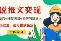 小说推文训练营:引流技巧+爆款实操+矩阵号玩法,百倍效益、百万播放秘笈-创业信息网