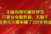 无脑视频号搬砖带货,只要会电脑剪辑,无脑干,亲测当天爆单赚了300多佣金-创业信息网