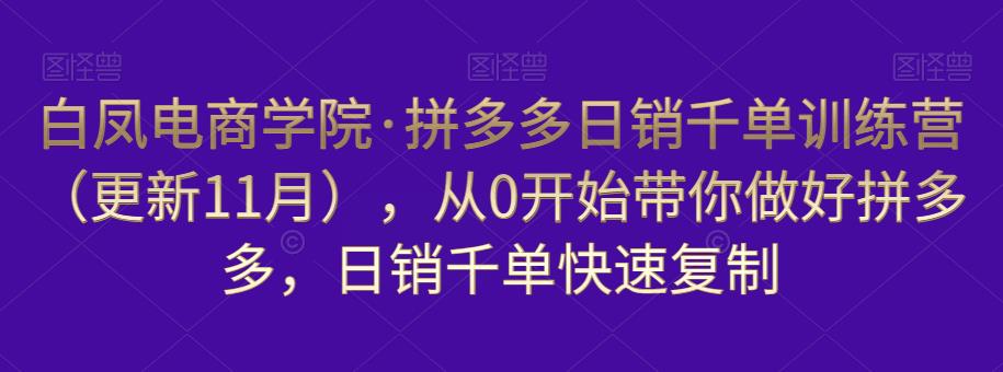 白凤电商学院·拼多多日销千单训练营,从0开始带你做好拼多多,日销千单快速复制(更新知2023年3月)-创业信息网