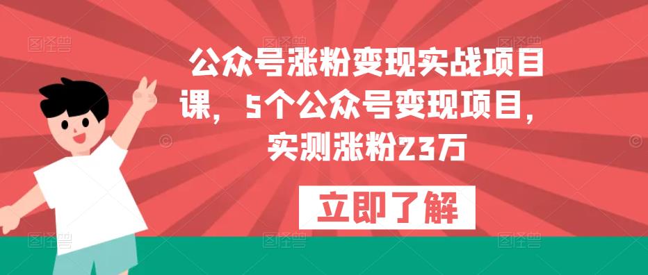 公众号涨粉变现实战项目课,5个公众号变现项目,实测涨粉23万-创业信息网
