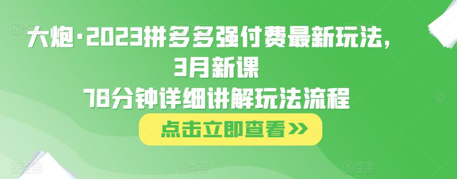 大炮·2023拼多多强付费最新玩法，3月新课​78分钟详细讲解玩法流程-创业信息网
