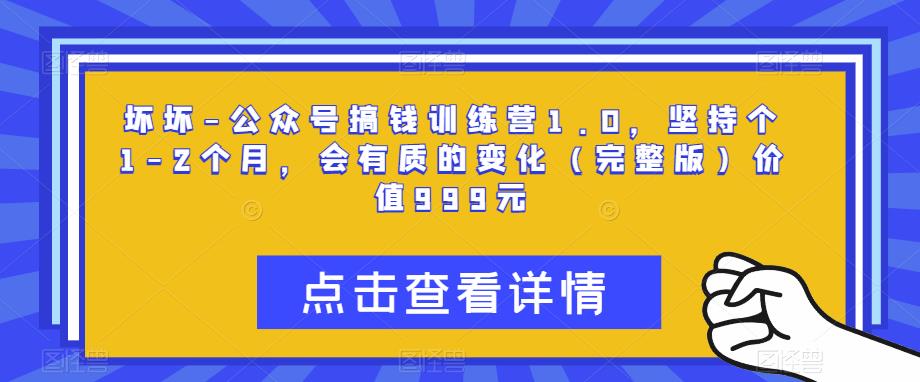 坏坏-公众号搞钱训练营1.0,坚持个1-2个月,会有质的变化(完整版)价值999元-创业信息网
