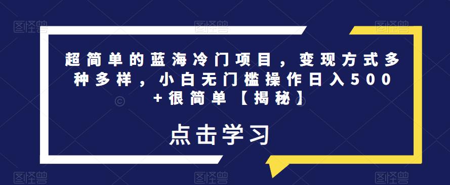 超简单的蓝海冷门项目,变现方式多种多样,小白无门槛操作日入500+很简单【揭秘】-创业信息网