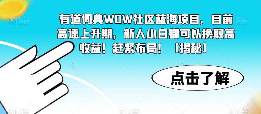 有道词典WOW社区蓝海项目，目前高速上升期，新人小白都可以换取高收益！赶紧布局！【揭秘】-创业信息网