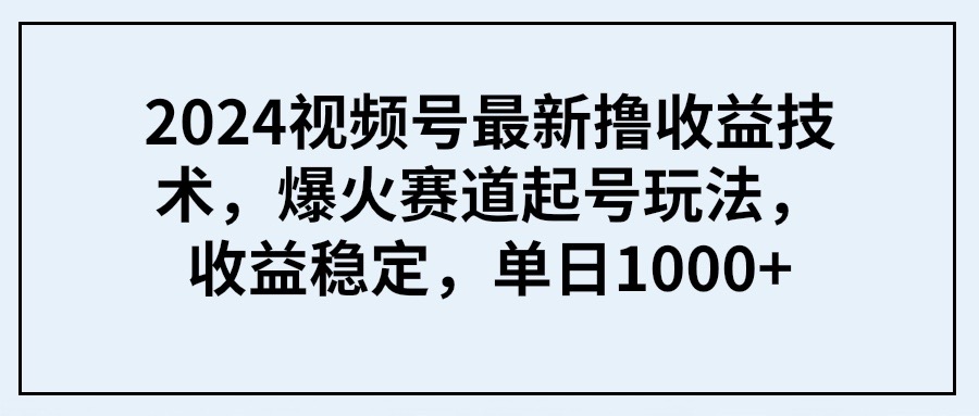 2024视频号最新撸收益技术，爆火赛道起号玩法，收益稳定，单日1000+-创业信息网