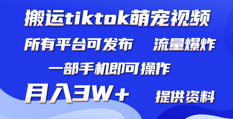 搬运Tiktok萌宠类视频,一部手机即可。所有短视频平台均可操作,月入3W+-创业信息网