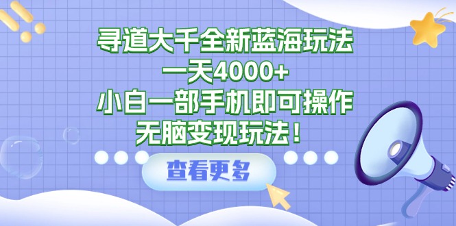 寻道大千全新蓝海玩法，一天4000+，小白一部手机即可操作，无脑变现玩法！-创业信息网