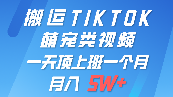 一键搬运TIKTOK萌宠类视频 一部手机即可操作 所有平台均可发布 轻松月入5W+-创业信息网