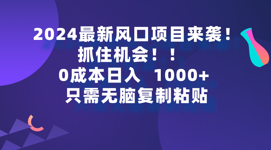 2024最新风口项目来袭,抓住机会,0成本一部手机日入1000+,只需无脑复…-创业信息网