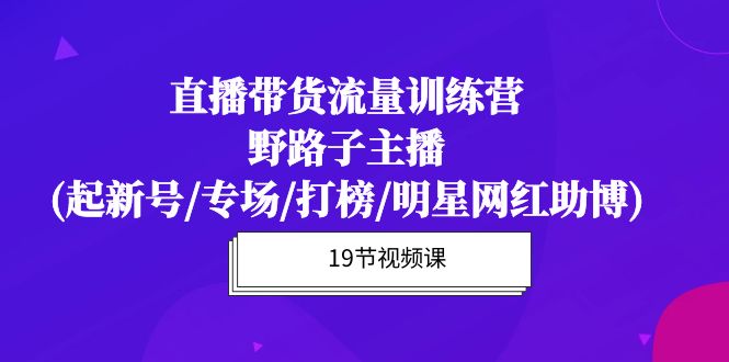 直播带货流量特训营,野路子主播(起新号/专场/打榜/明星网红助博)19节课-创业信息网