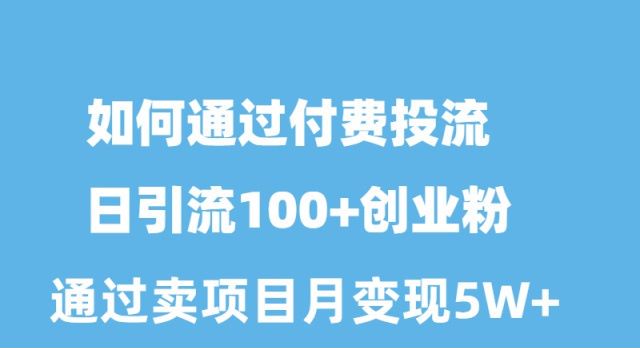 如何通过付费投流日引流100+创业粉月变现5W+-创业信息网
