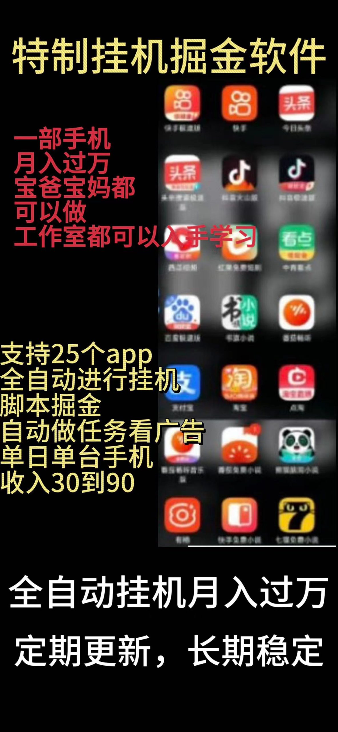 靠挂机月入过万,纯挂机适合宝爸宝妈学生党操作,24小时无脑挂机单机一…-创业信息网