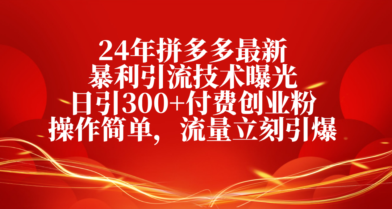 24年拼多多最新暴利引流技术曝光，日引300+付费创业粉，操作简单，流量…-创业信息网