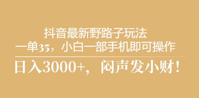 抖音最新野路子玩法，一单35，小白一部手机即可操作，，日入3000+，闷…-创业信息网