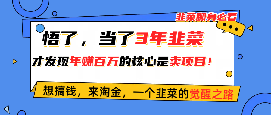 悟了，当了3年韭菜，才发现网赚圈年赚100万的核心是卖项目，含泪分享！-创业信息网