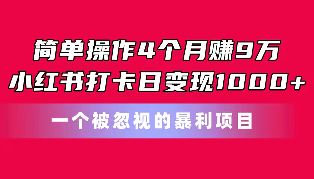 简单操作4个月赚9万！小红书打卡日变现1000+！一个被忽视的暴力项目-创业信息网