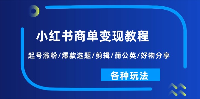 小红书商单变现教程:起号涨粉/爆款选题/剪辑/蒲公英/好物分享/各种玩法-创业信息网