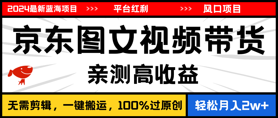 2024最新蓝海项目，逛逛京东图文视频带货，无需剪辑，月入20000+-创业信息网