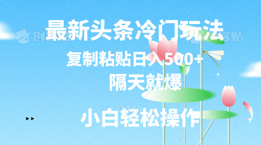最新头条冷门玩法,隔天就爆,复制粘贴日入500+-创业信息网
