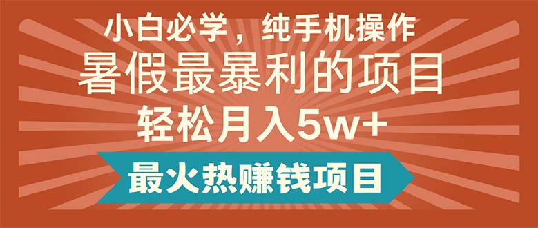 小白必学，纯手机操作，暑假最暴利的项目轻松月入5w+最火热赚钱项目-创业信息网