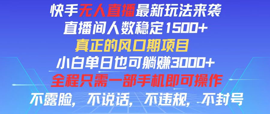 快手无人直播全新玩法,直播间人数稳定1500+,小白单日也可躺赚3000+,…-创业信息网