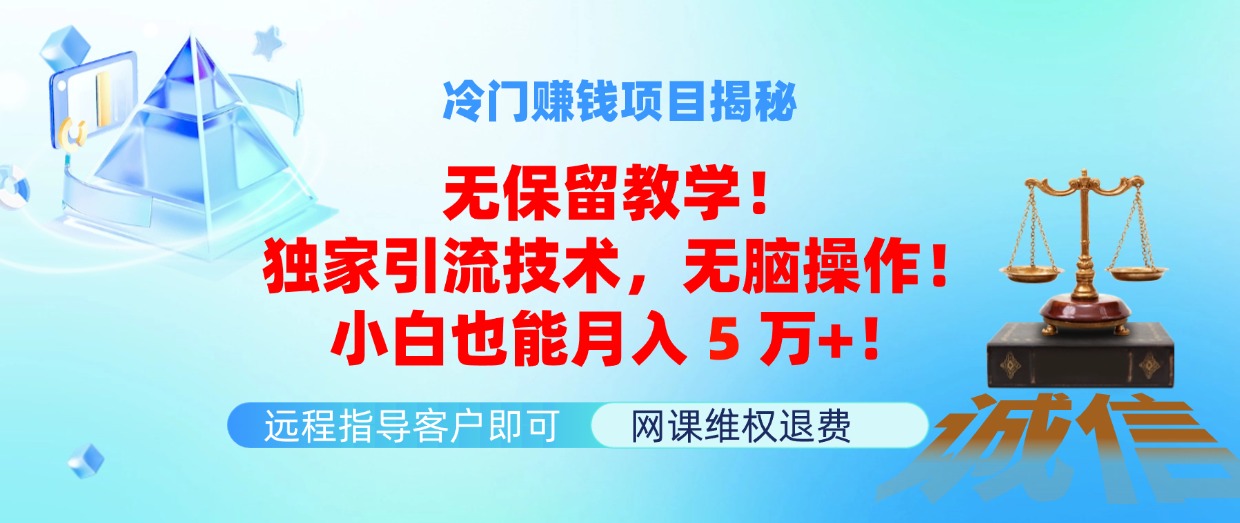 冷门赚钱项目无保留教学！独家引流技术，无脑操作！小白也能月入5万+！-创业信息网