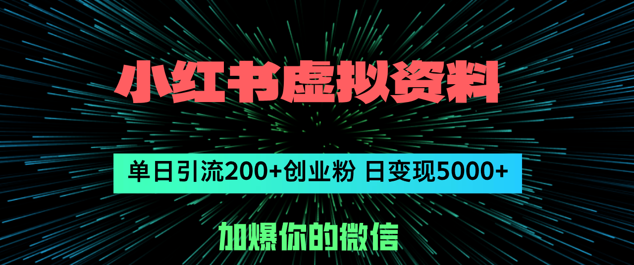 小红书虚拟资料日引流200+创业粉,单日变现5000+-创业信息网