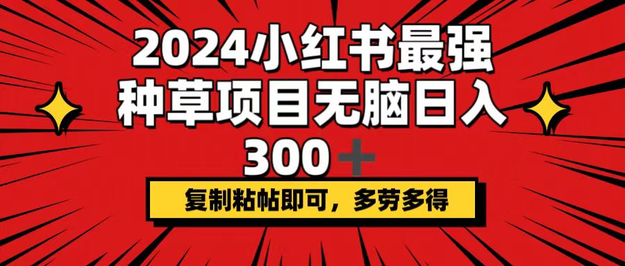 2024小红书最强种草项目，无脑日入300+，复制粘帖即可，多劳多得-创业信息网
