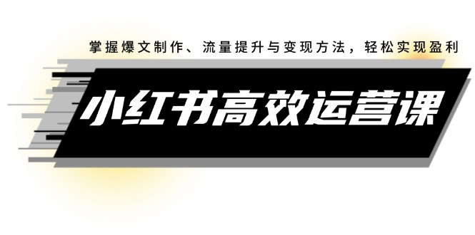 小红书高效运营课:掌握爆文制作、流量提升与变现方法,轻松实现盈利-创业信息网