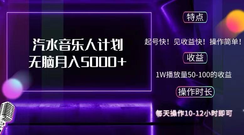 抖音汽水音乐人计划无脑月入5000+-创业信息网