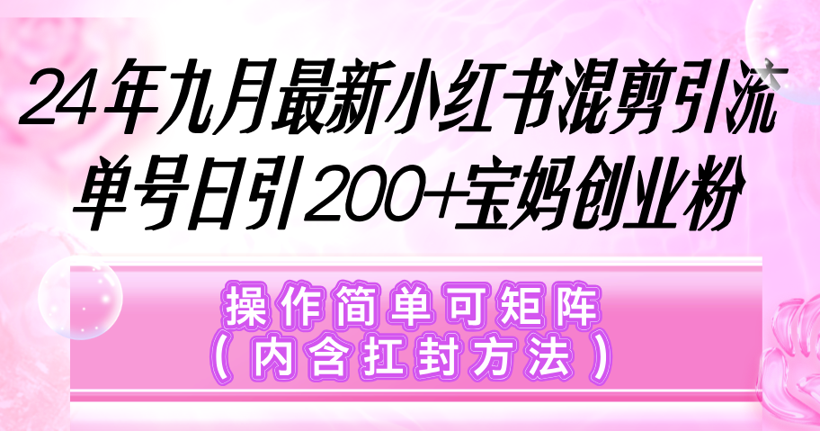 小红书混剪引流,单号日引200+宝妈创业粉,操作简单可矩阵(内含扛封…-创业信息网