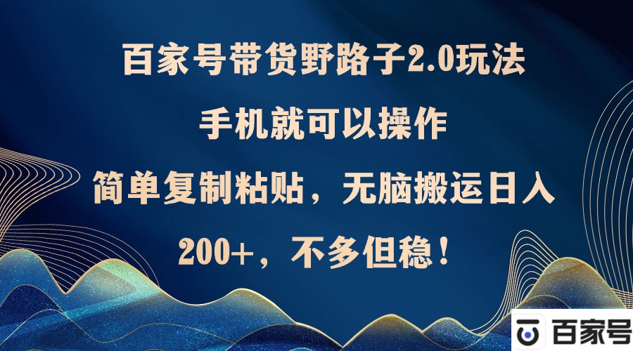 百家号带货野路子2.0玩法,手机就可以操作,简单复制粘贴,无脑搬运日…-创业信息网