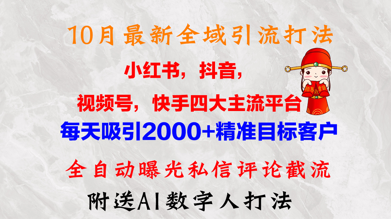 10月最新小红书,抖音,视频号,快手四大平台全域引流,,每天吸引2000…-创业信息网