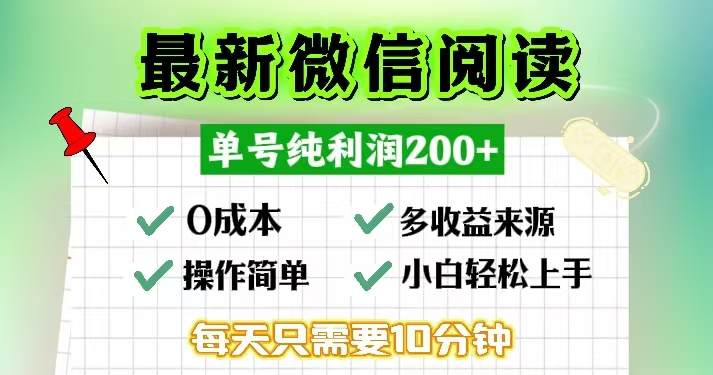 微信阅读最新玩法，每天十分钟，单号一天200+，简单0零成本，当日提现-创业信息网