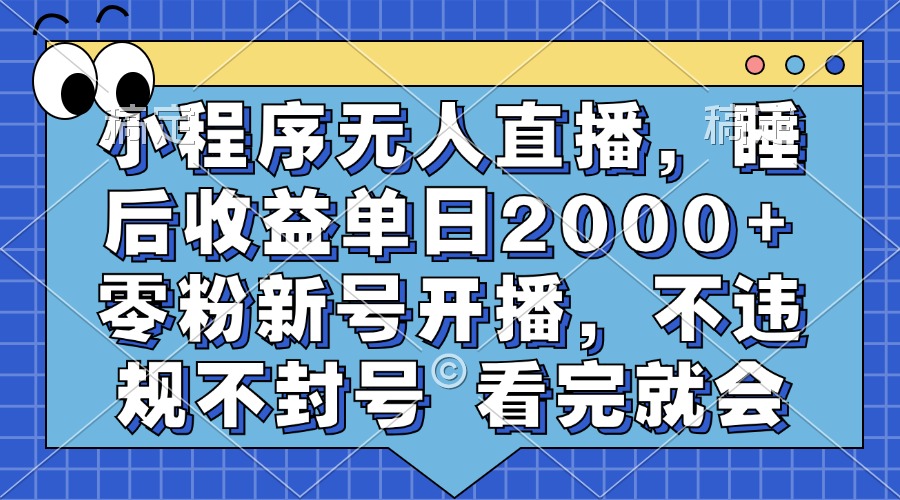 小程序无人直播，睡后收益单日2000+ 零粉新号开播，不违规不封号 看完就会-创业信息网