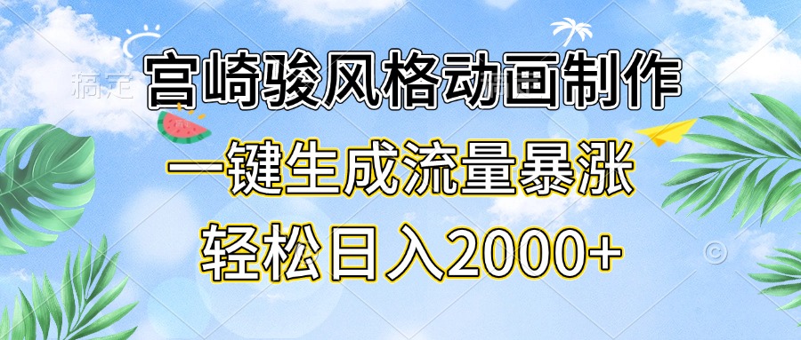 宫崎骏风格动画制作，一键生成流量暴涨，轻松日入2000+-创业信息网