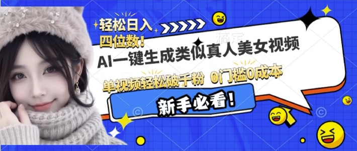 AI一键生成接近真人美女视频，单视频轻松破千粉，操作简单-创业信息网