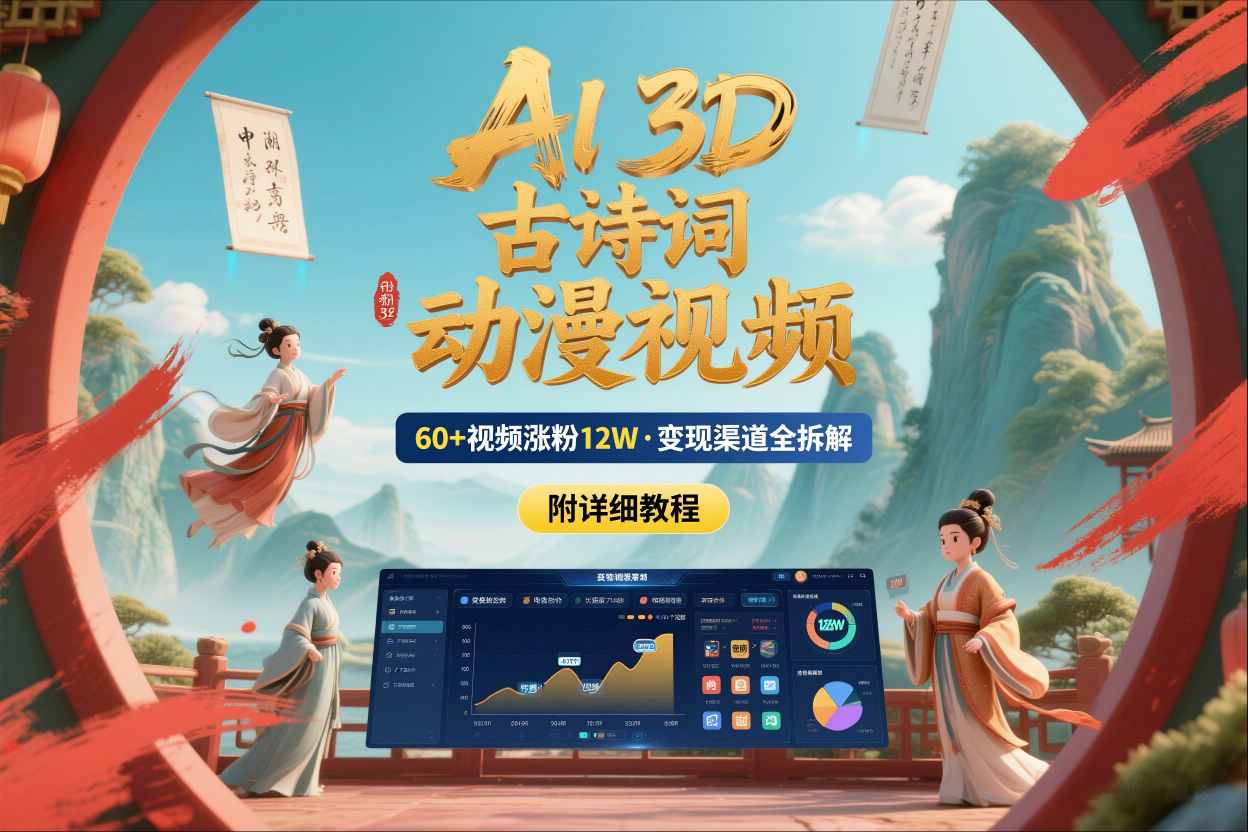 AI制作3D古诗词动漫视频，60多个视频涨粉12W，多个变现渠道拆解【附详细教程】-创业信息网