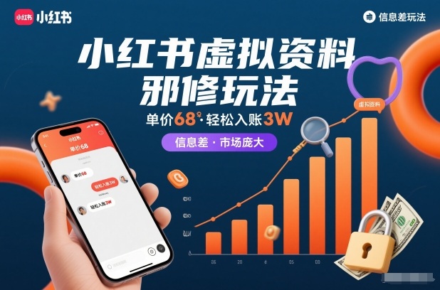 小红书虚拟资料邪修玩法，单价68，轻松入账3W，信息差玩法，市场庞大-创业信息网